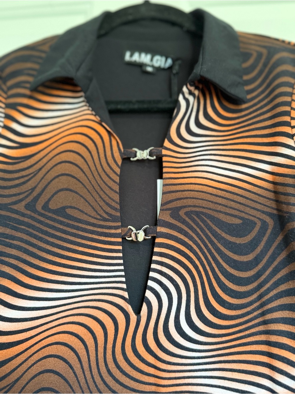 I.AM.GIA Brown Swirl Long-Sleeve Keyhole Bodysuit - Picture 4 of 6